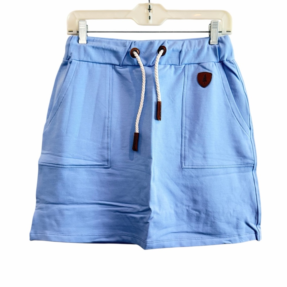 NWT Wanakome Jaya Lux Fleece Lined Skirt Blue Drawstring Cozy Sweatshirt Skirt S